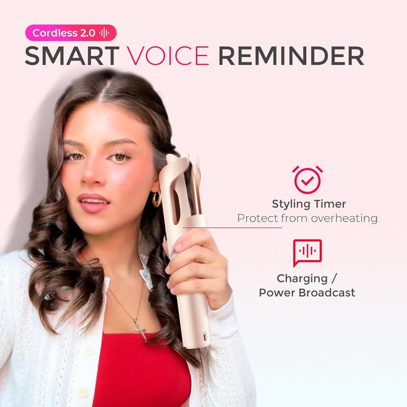 TYMO Cordless Automatic Curling Iron - CurlGo 1 Inch Beach Waves Rotating Curling Wand, Portable Hair Curlers for Travel, Dual Voltage & Rechargeable Curler for Women, Tangle-Free, Gold Blush - Image 2